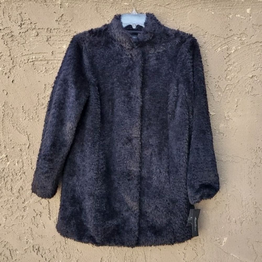 Kenneth Cole New York Black Button Front Teddy Coat